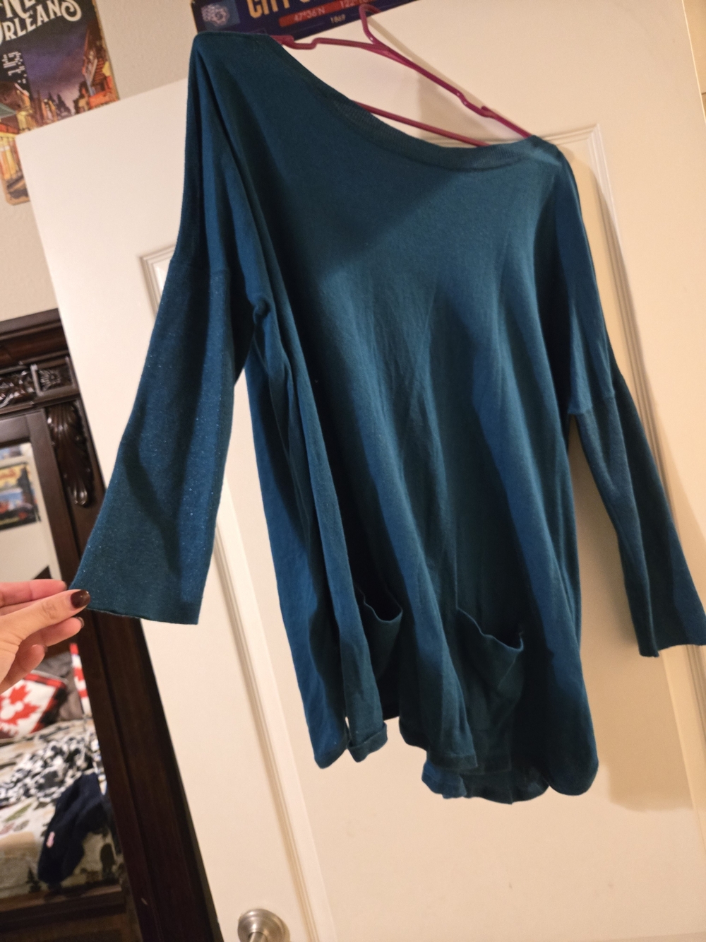 Teal Boat Neck Front Pockets Lilly Pulitzer 3/4 Length Sweater
